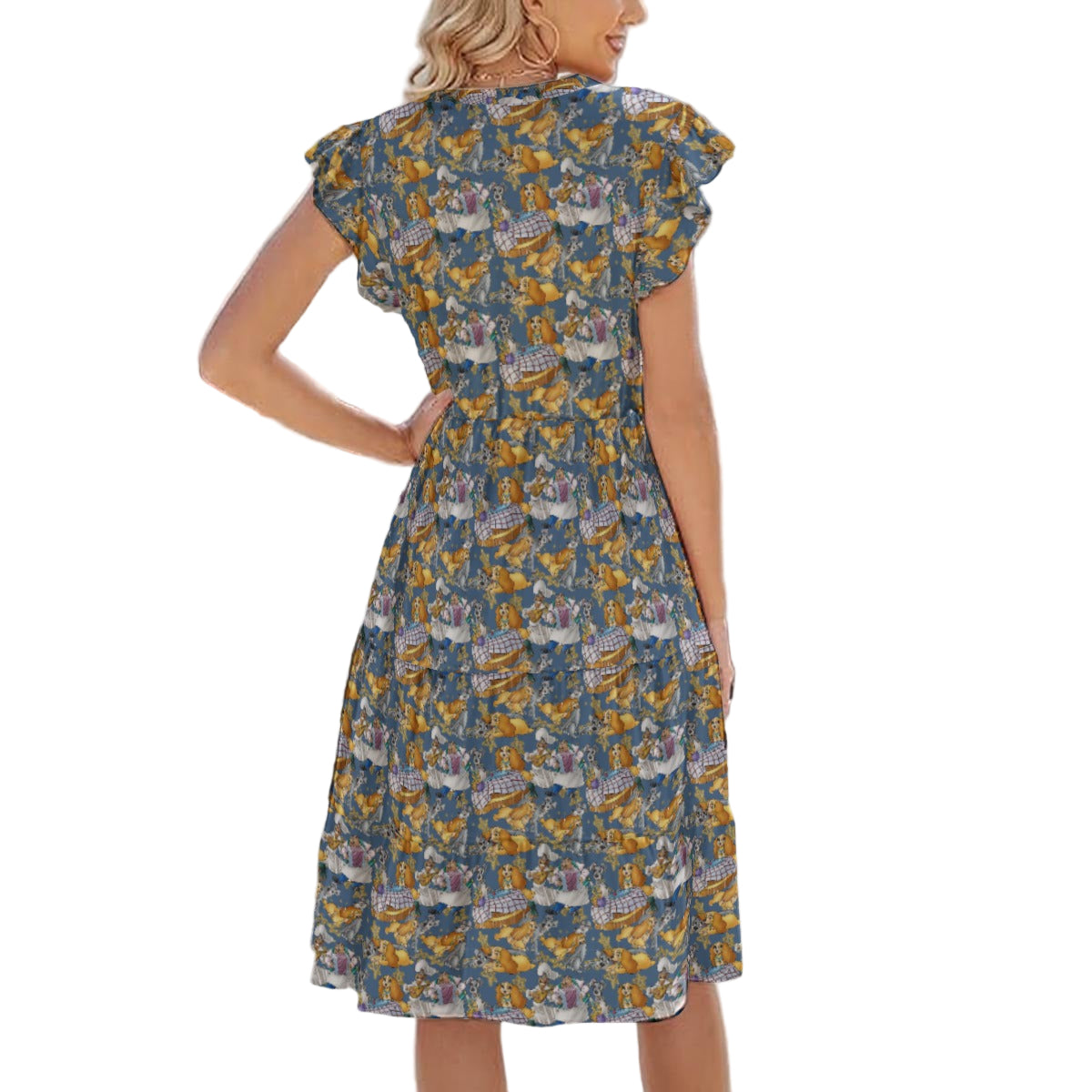 Puppy Love Sketch - Women's Tiered Pocket Midi Dress