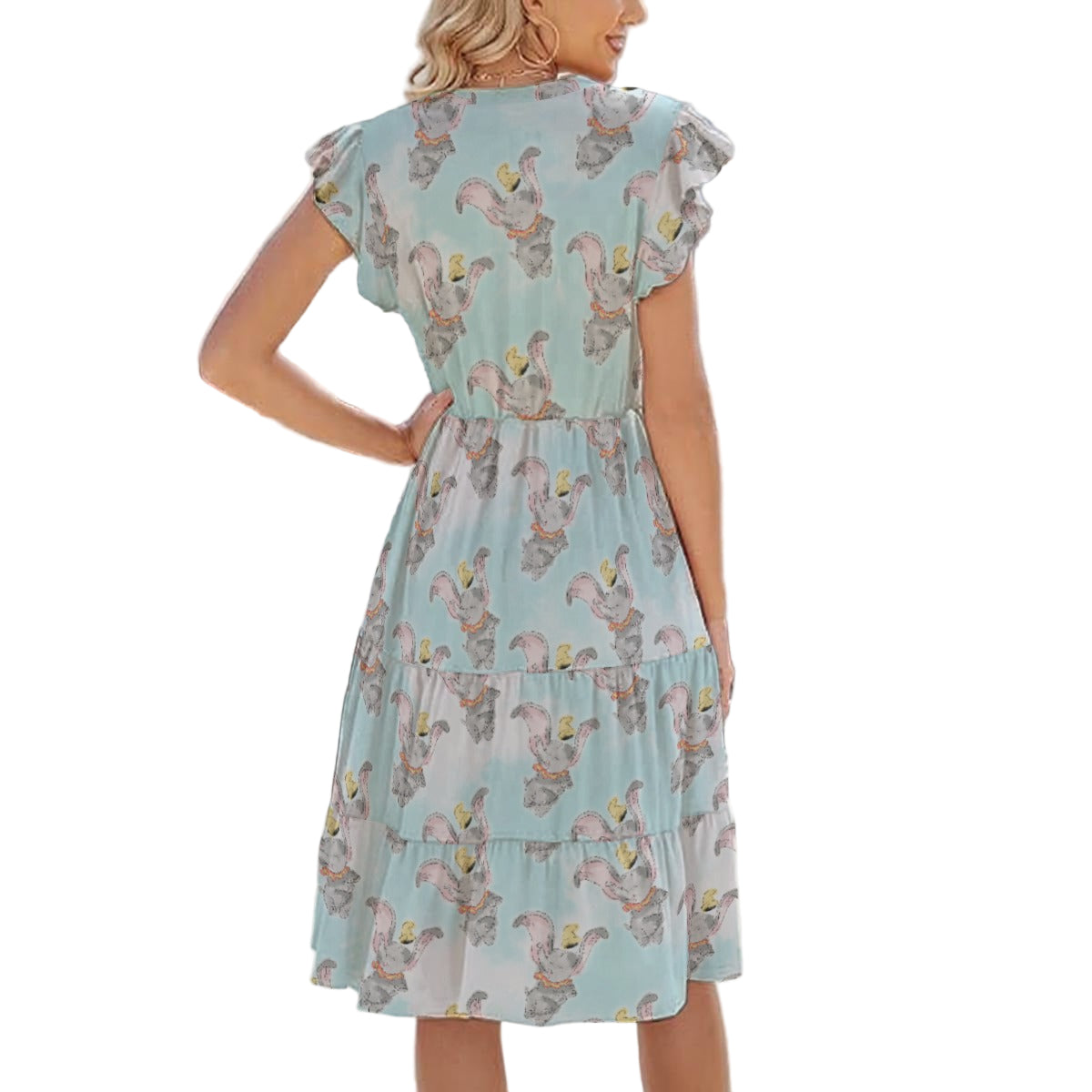 Sketch of Flying Elephant - Women's Tiered Pocket Midi Dress