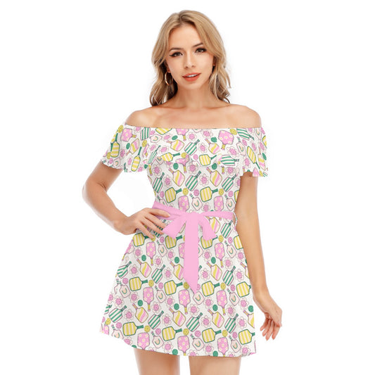 Pretty Pickleball Paddles - Women's Off-shoulder Ruffle Dress