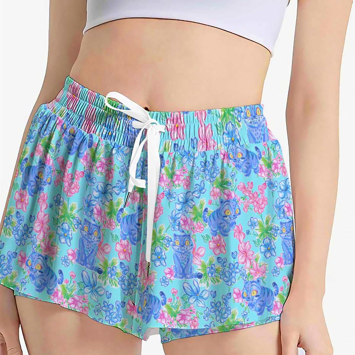 Derpy Tiger Blooms - Women's Flowy Pocket Shorts