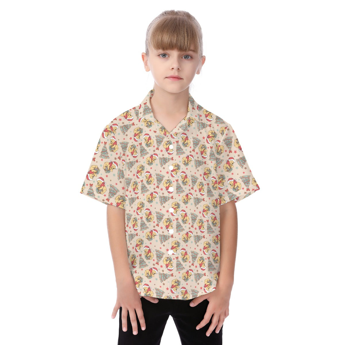 Cozy Bear Holiday Cheer - Kid's Hawaiian Button Up Shirt