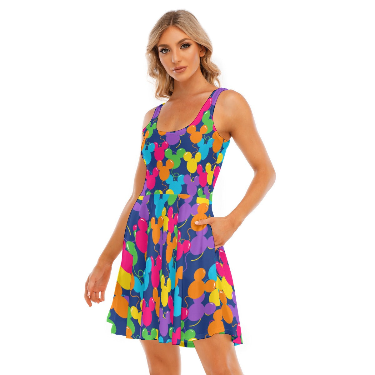 Bright Mouse Ear Balloons - Women's Sleeveless Pocket Skater Dress