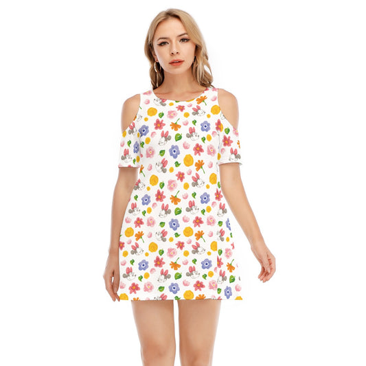 Floral Friends Springtimennie - Women's Cold Shoulder Cotton Dress