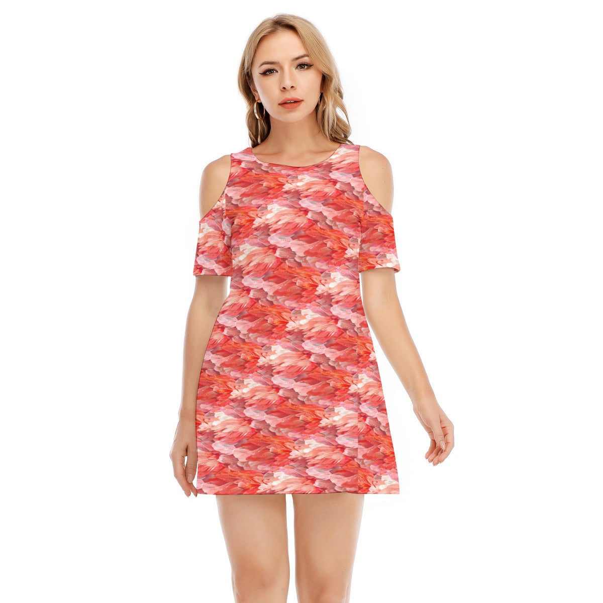 Animal Print - Flamingo - Women's Cold Shoulder Cotton Dress