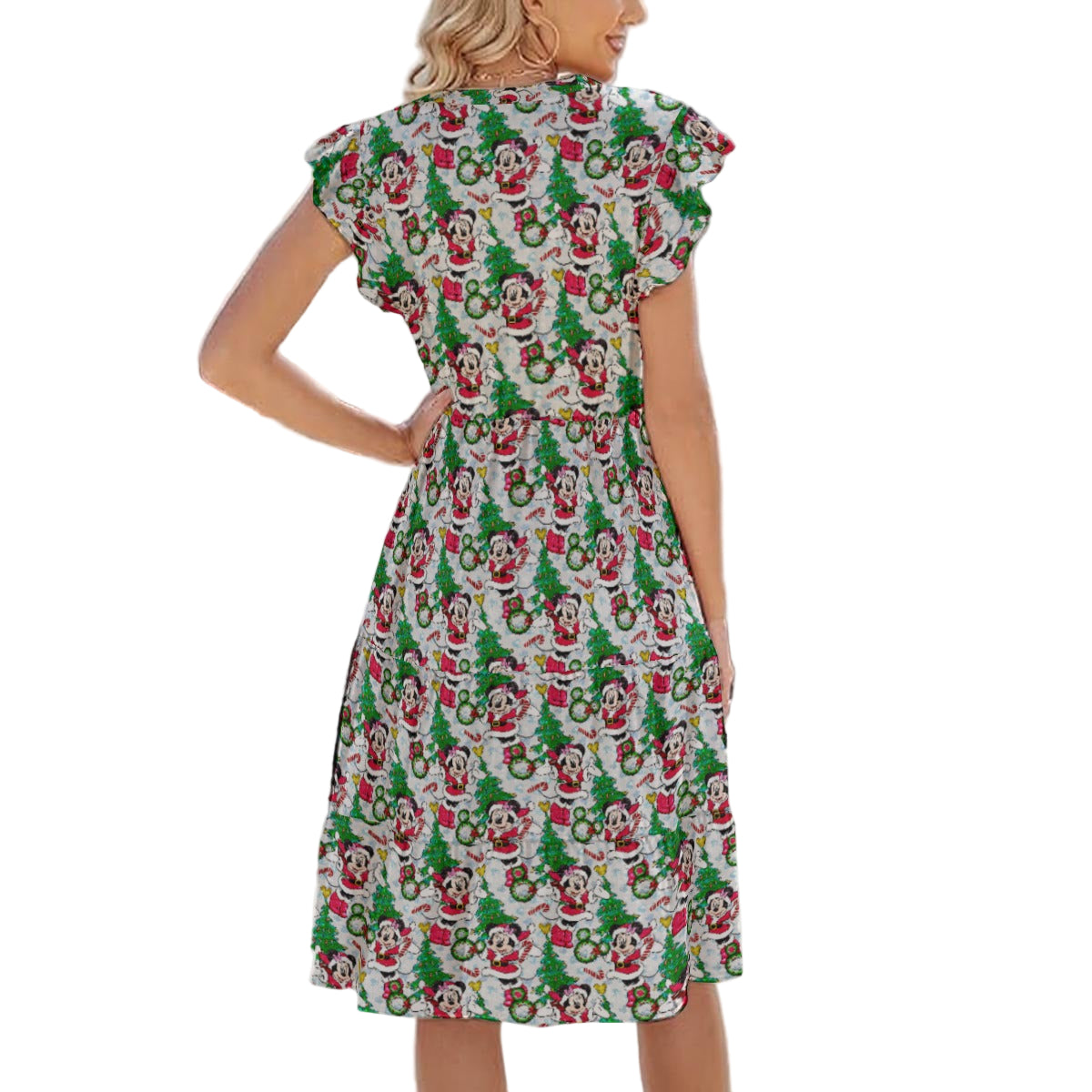 Santa Mouse with Sparkle - Women's Tiered Pocket Midi Dress