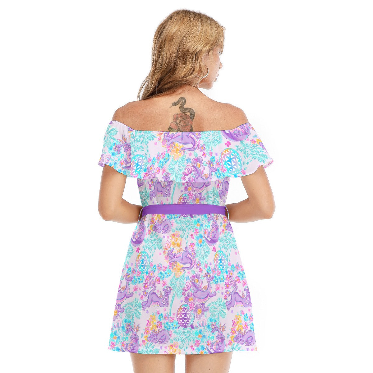 Purple Dragon Flower Power - Women's Off-shoulder Ruffle Dress