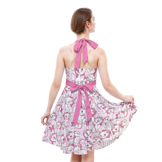 Sweet Kitten with Pink Bow - Women's Halter Vintage Pocket Dress