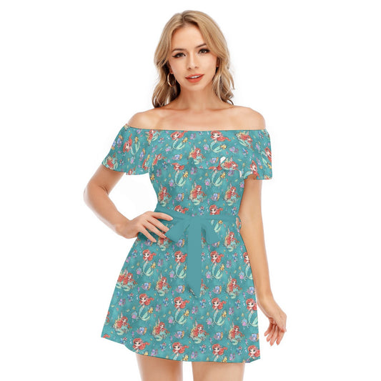 Whimsical Ocean Princess - Women's Off-shoulder Ruffle Dress