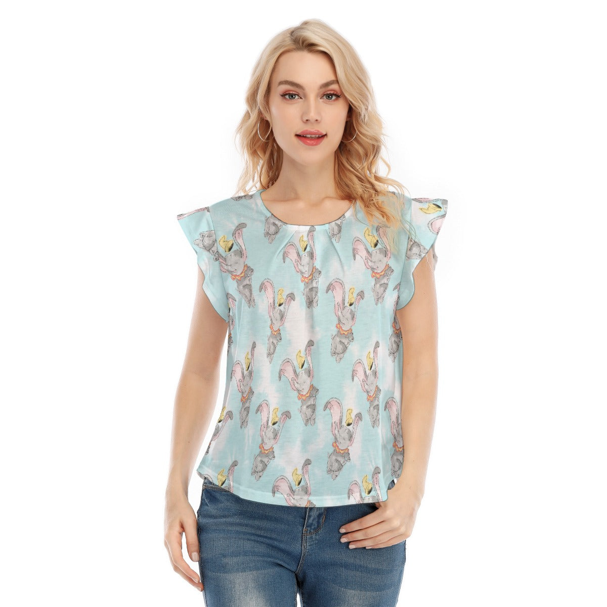 Sketch of Flying Elephant - Women’s Flutter Sleeve Top