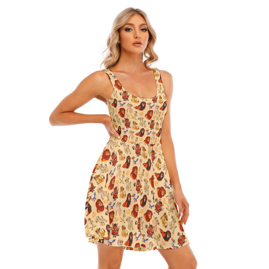 Sketched Savanna Friends - Women's Sleeveless Pocket Skater Dress