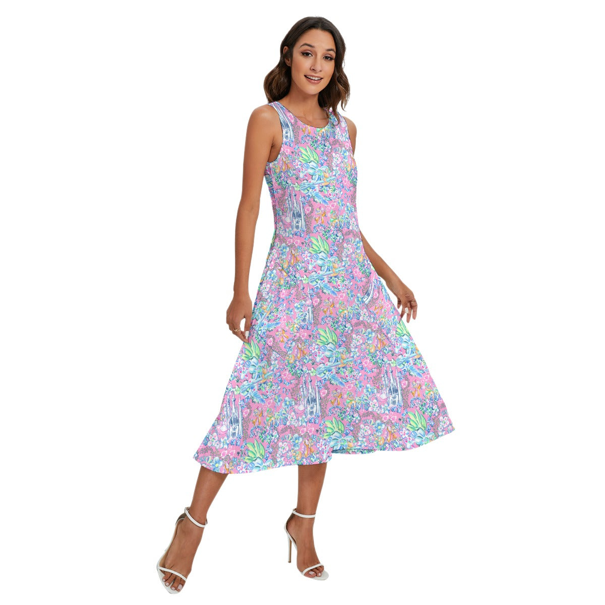 Bright Tropical Dreams - Enchanted Squeaky Helpers - Women’s Diagonal Pocket Midi Dress