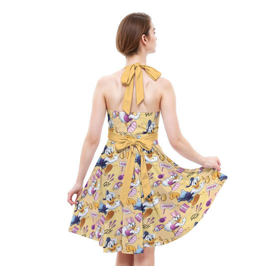 Feisty Marathon Match-Up - Women's Halter Vintage Pocket Dress
