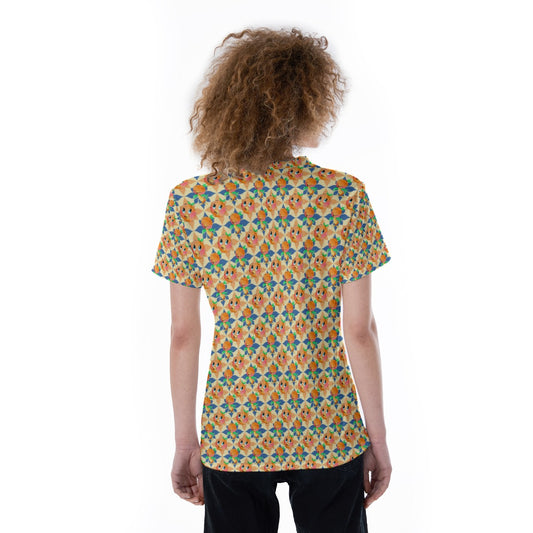 Retro Citrus Play - Women's Short Sleeve V-Neck T-Shirt