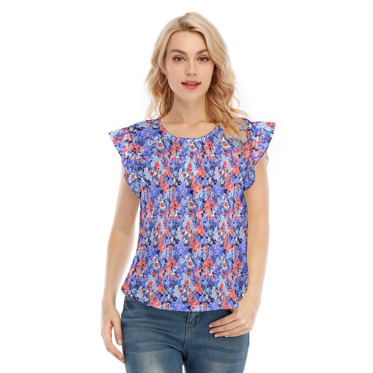 Navy Blooms Cruise - Women’s Flutter Sleeve Top