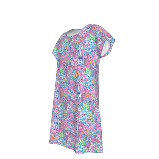 Bright Tropical Dreams - Enchanted Squeaky Helpers - Women's T-Shirt Dress