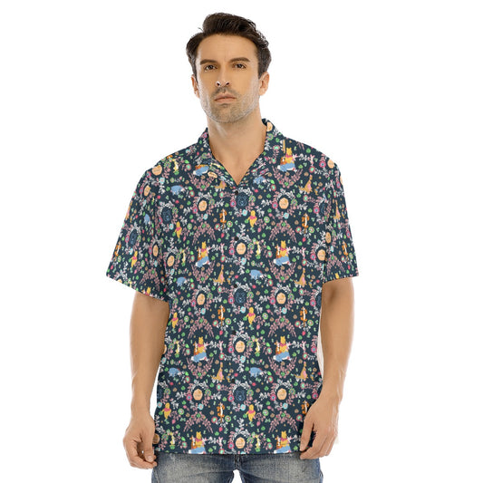 Garden Whimsy - Winnie The Pooh - Men's Hawaiian Button Up Shirt