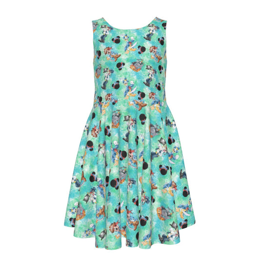 Pirate Crew Watercolor Adventure - Kid's Sleeveless Skater Dress