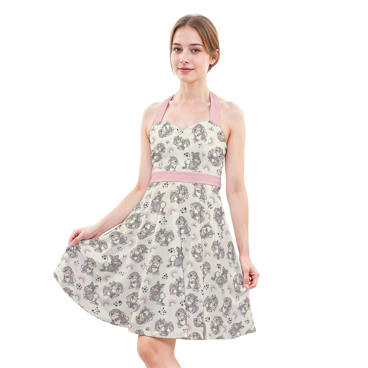 Bouncy Bunny Bliss - Women's Halter Vintage Pocket Dress