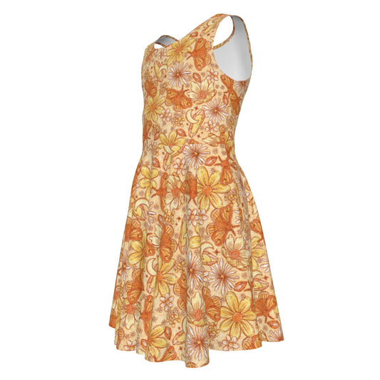 Orange Crystal Moths - Kid's Sleeveless Skater Dress
