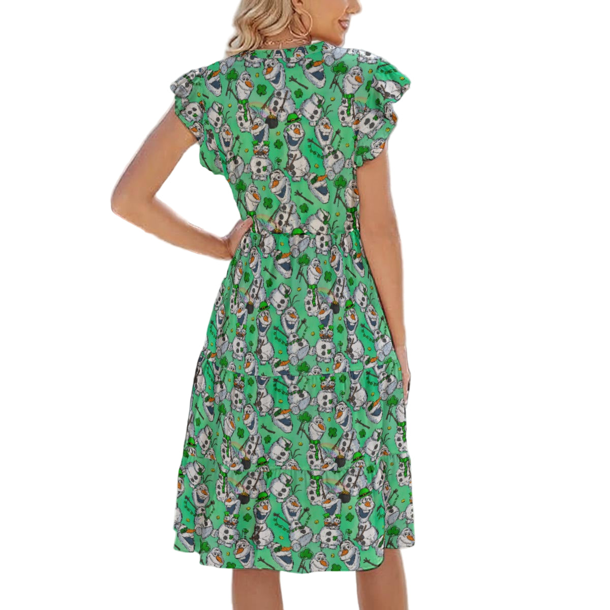 Sketched Snowman St. Patrick’s Day - Women's Tiered Pocket Midi Dress