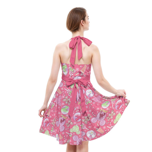 Winter Mouse Snacks & Balloons - Women's Halter Vintage Pocket Dress