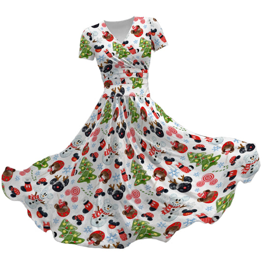 Mouse Magic Christmas - Women's V-Neck Ruched Midi Dress