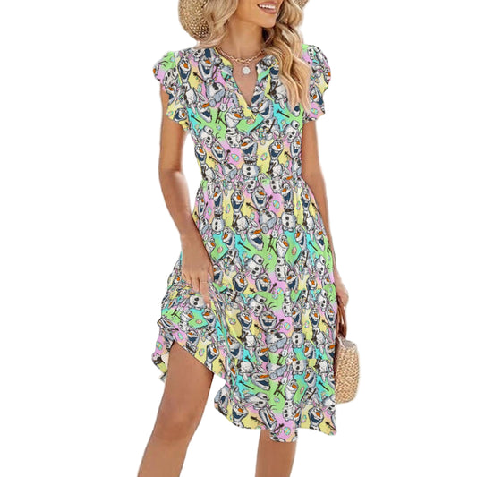 Sketched Snowman Easter - Women's Tiered Pocket Midi Dress