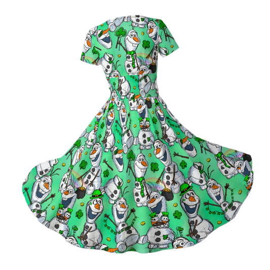 Sketched Snowman St. Patrick’s Day - Women's V-Neck Ruched Midi Dress