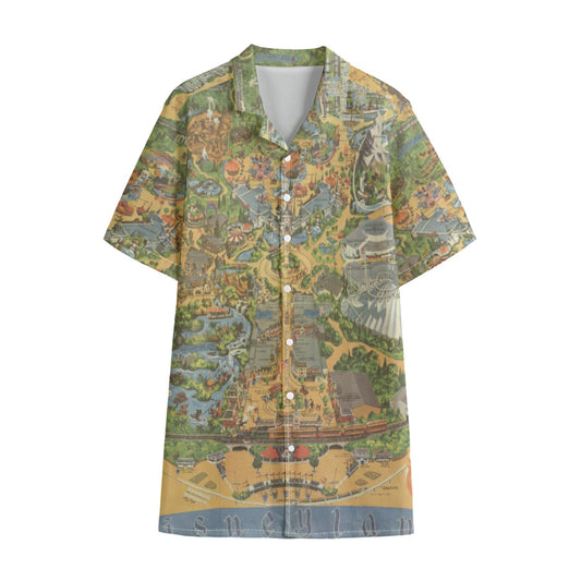 Vintage Theme Park Map - Men’s Cotton-Rich Button Up Shirt