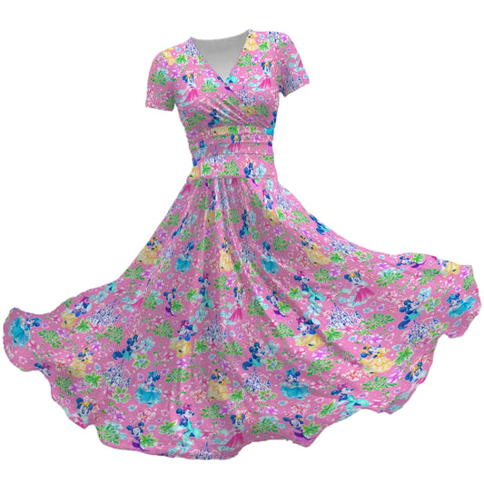 Princess Palm Party - Women's V-Neck Ruched Midi Dress