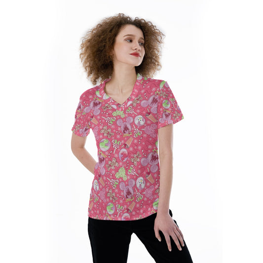 Winter Mouse Snacks &amp; Balloons - Women's Short Sleeve V-Neck T-Shirt