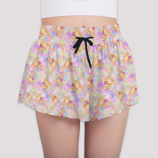 Watercolor Honey Bear - Girls’ Flowy Pocket Shorts