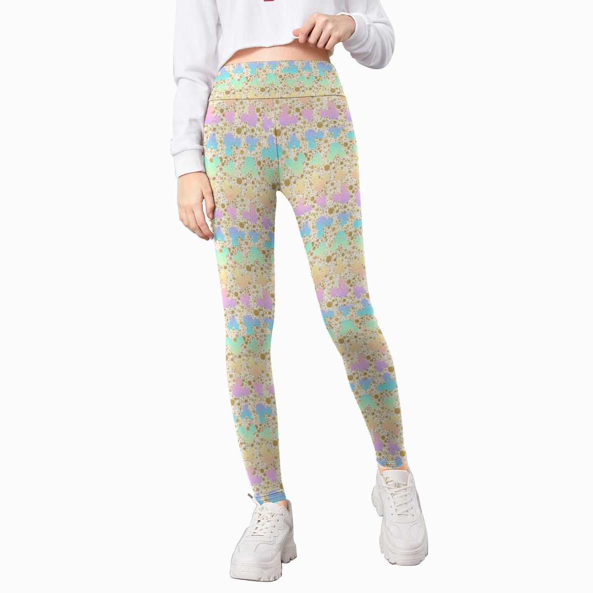 Gold Dot Rainbow Mouse Ears Castle - Kid's Leggings