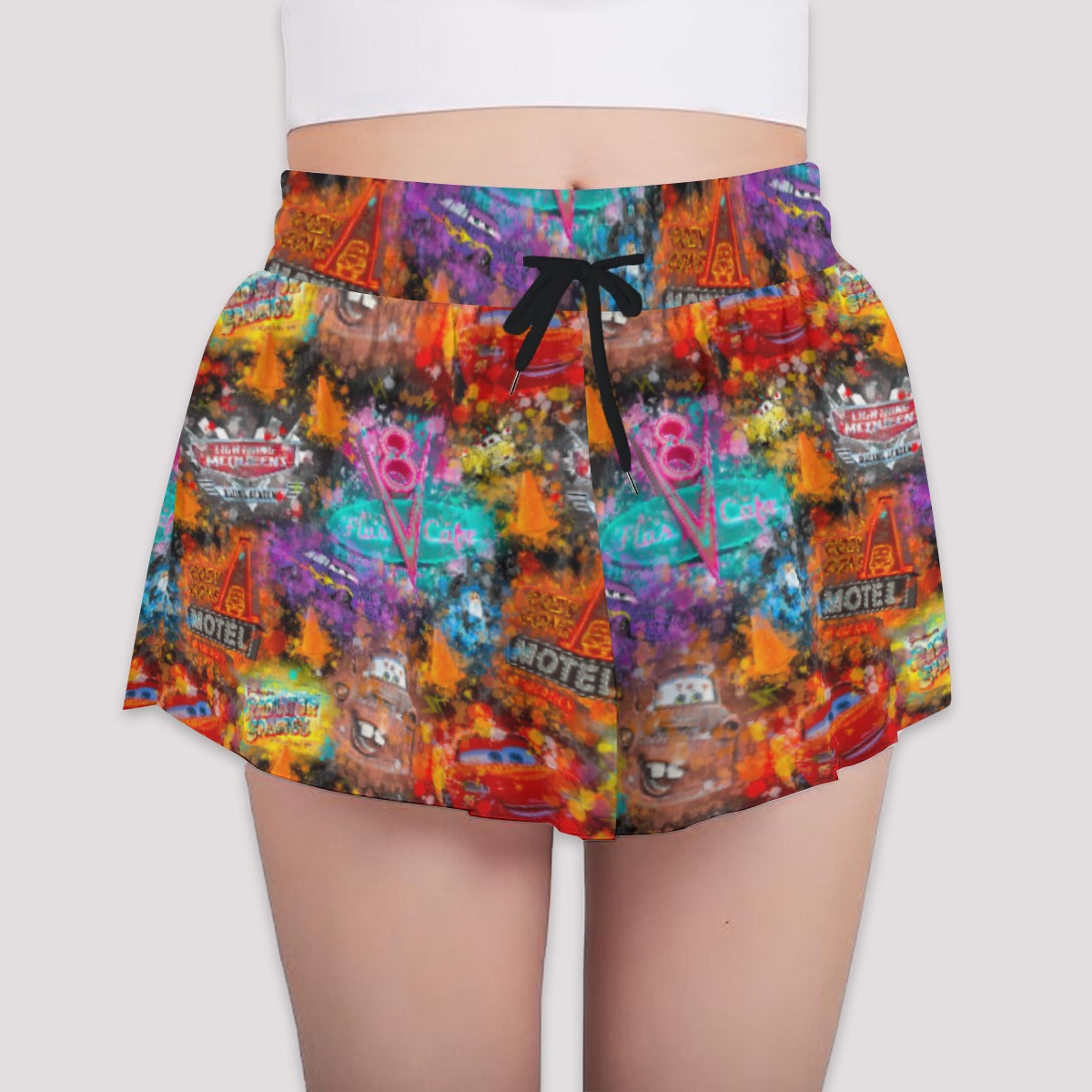 Watercolor Racing Adventure - Girls’ Flowy Pocket Shorts