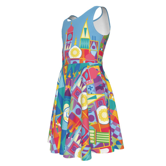 Whimsical World Facade- Kid's Sleeveless Skater Dress