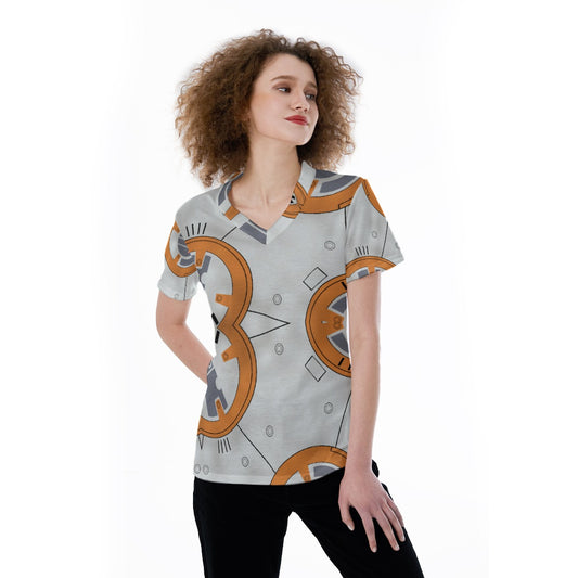 Little Round Droid - Women's Short Sleeve V-Neck T-Shirt