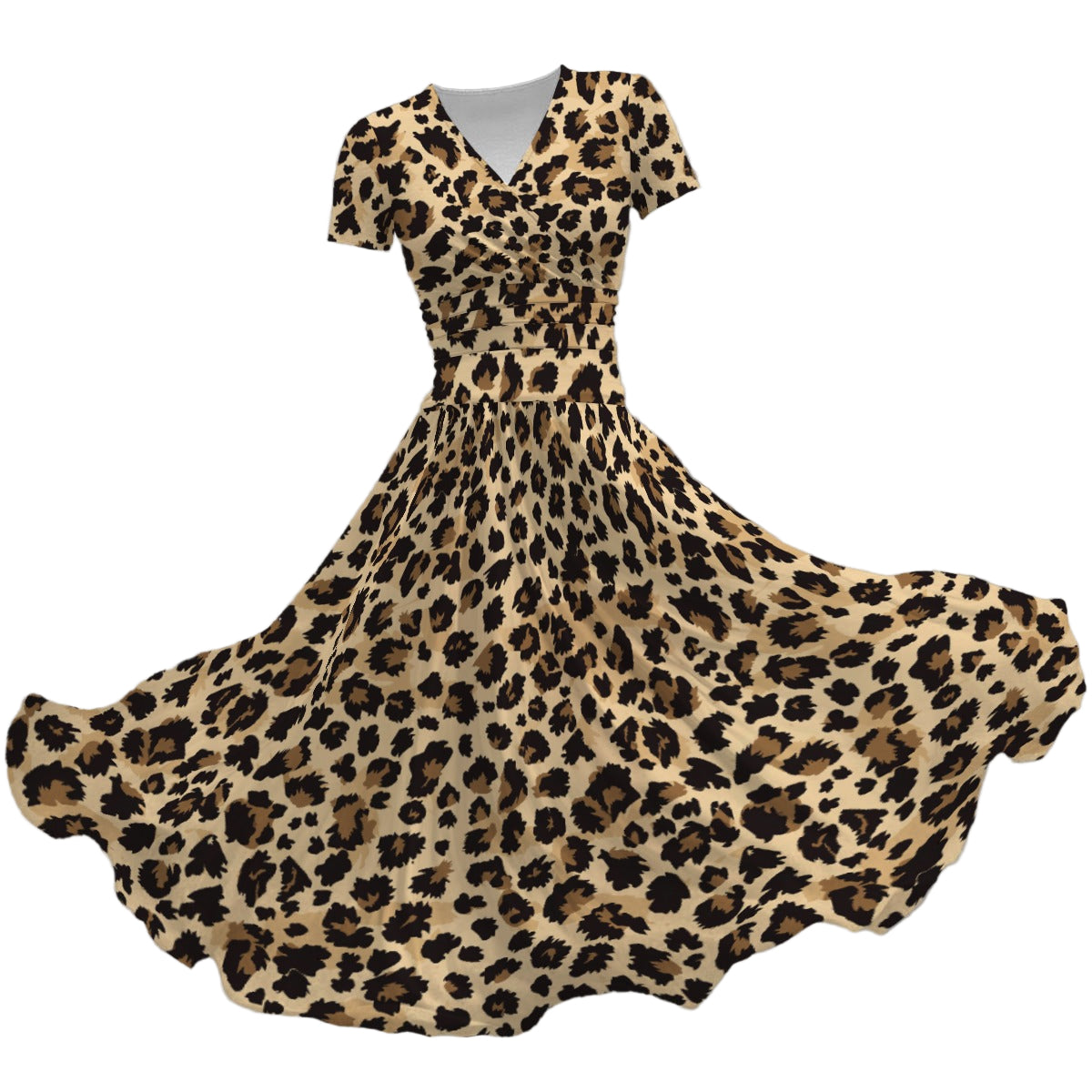 Animal Print - Cheetah - Women's V-Neck Ruched Midi Dress