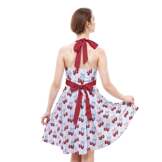 Cherry Ear Bows - Women's Halter Vintage Pocket Dress
