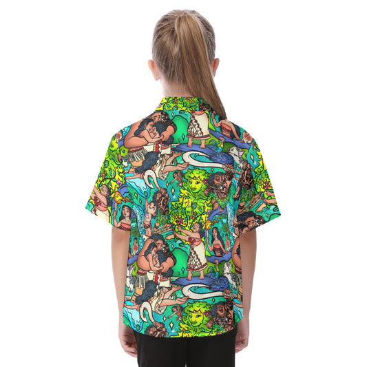 Ocean Voyager Storybook Scenes - Kid's Hawaiian Button Up Shirt