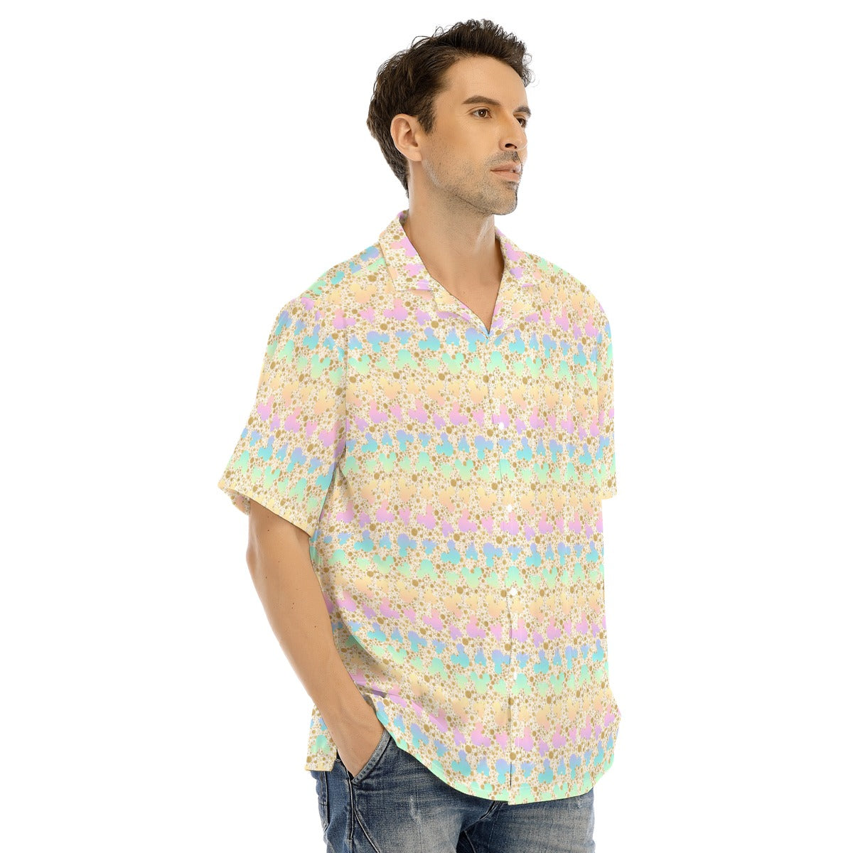 Gold Dot Rainbow Mouse Ears Castle - Men's Hawaiian Button Up Shirt