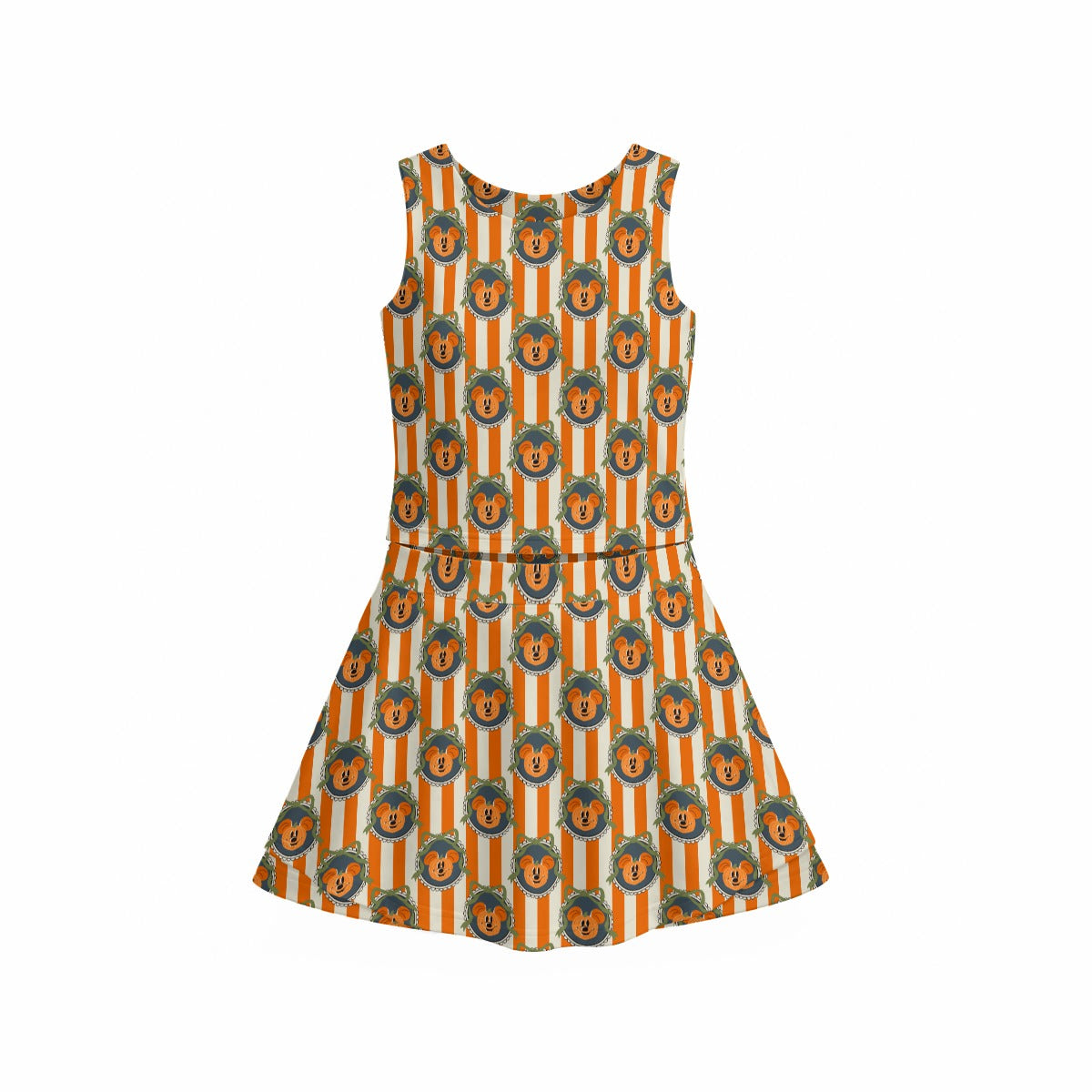 Pumpkin Cameo Stripes - Women’s Athletic Skort Set with Open-Back Crop Top