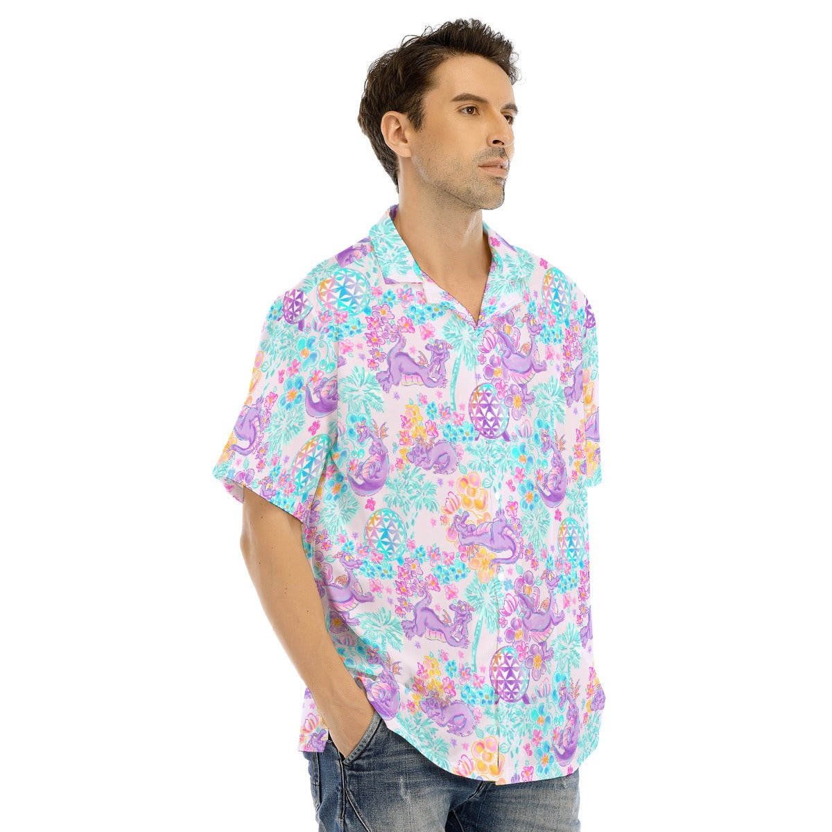 Purple Dragon Flower Power - Men's Hawaiian Button Up Shirt