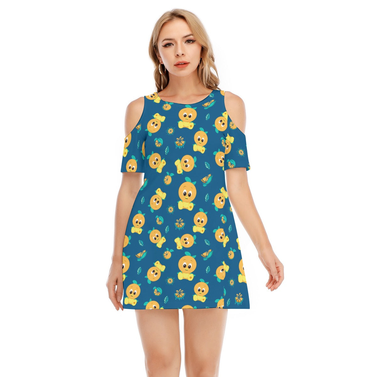 Cheerful Citrus Bird - Women's Cold Shoulder Cotton Dress
