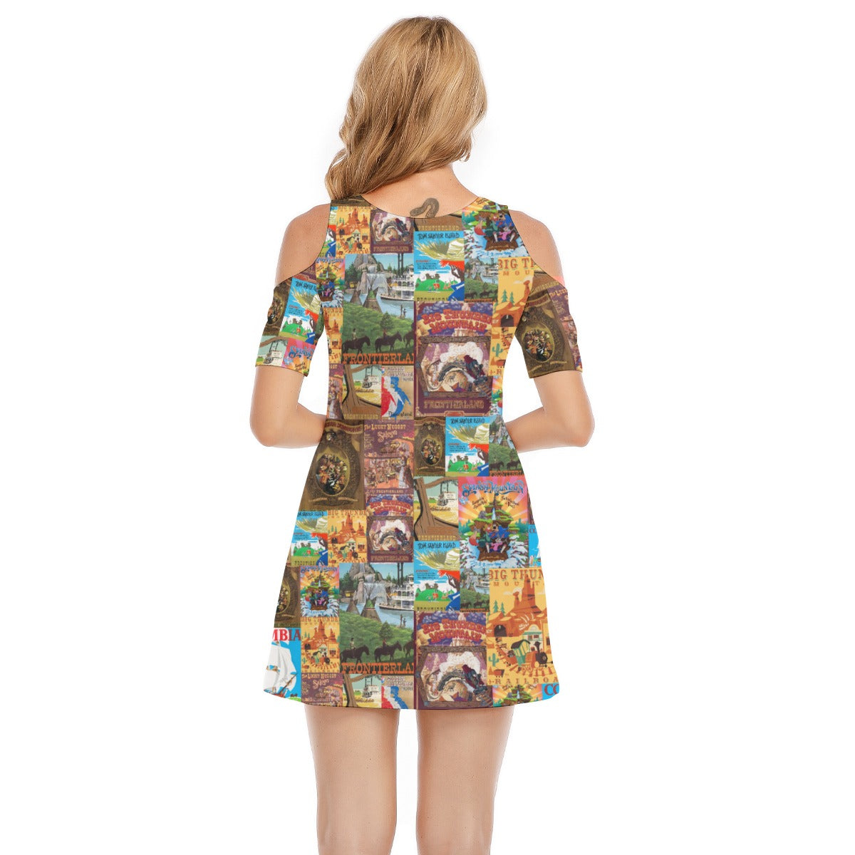 Vintage Frontier Ride Posters - Women's Cold Shoulder Cotton Dress
