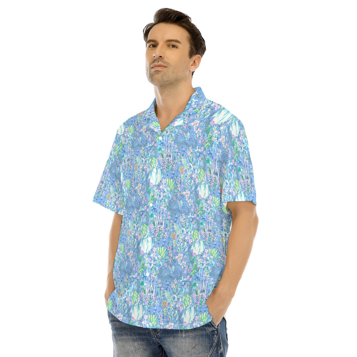 Bright Tropical Princess - Cinderella - Men's Hawaiian Button Up Shirt