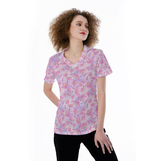 Pink Crystal Lunar Moths - Women's Short Sleeve V-Neck T-Shirt
