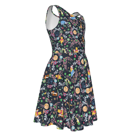 Garden Whimsy - Winnie The Pooh - Kid's Sleeveless Skater Dress