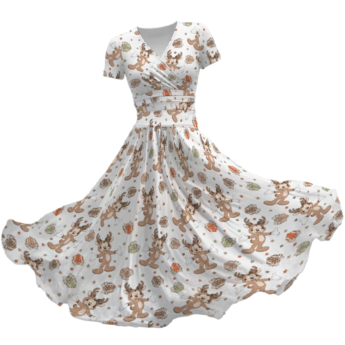 Reindeer Onesie Cheer - Women's V-Neck Ruched Midi Dress