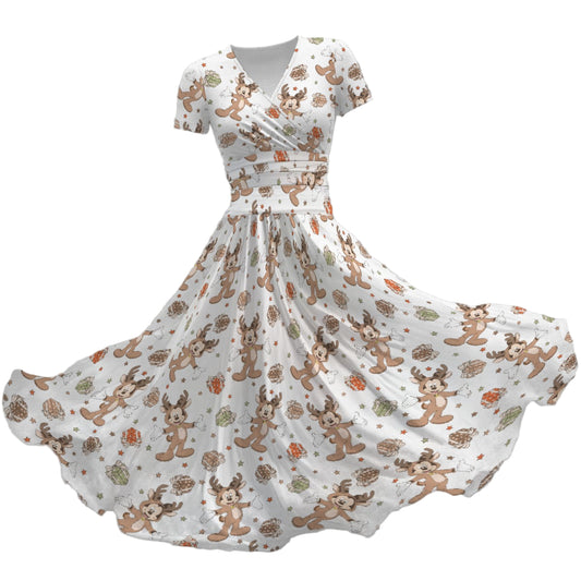 Reindeer Onesie Cheer - Women's V-Neck Ruched Midi Dress