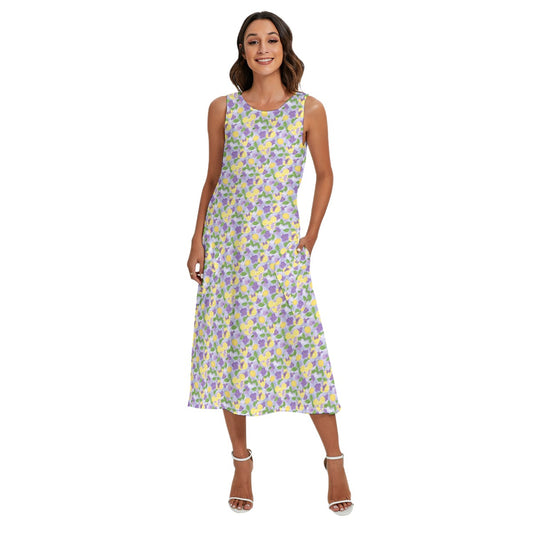 Vivacious Violet Lemonade - Women’s Diagonal Pocket Midi Dress